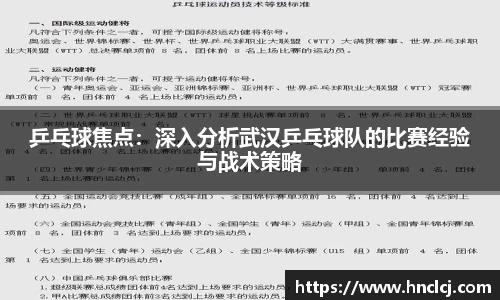 乒乓球焦点：深入分析武汉乒乓球队的比赛经验与战术策略